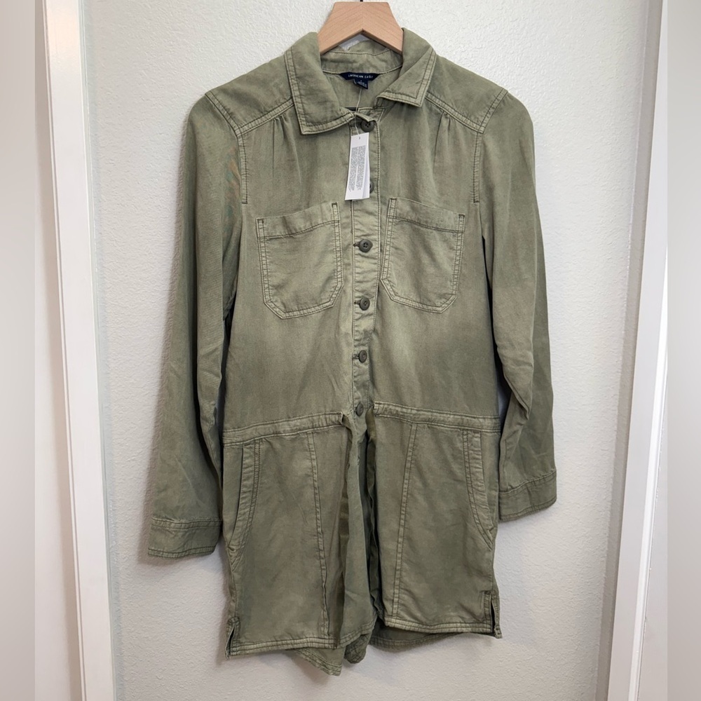 NEW American Eagle Long Sleeve Green Utility Romper Size 4 NWT - Picture 2 of 9